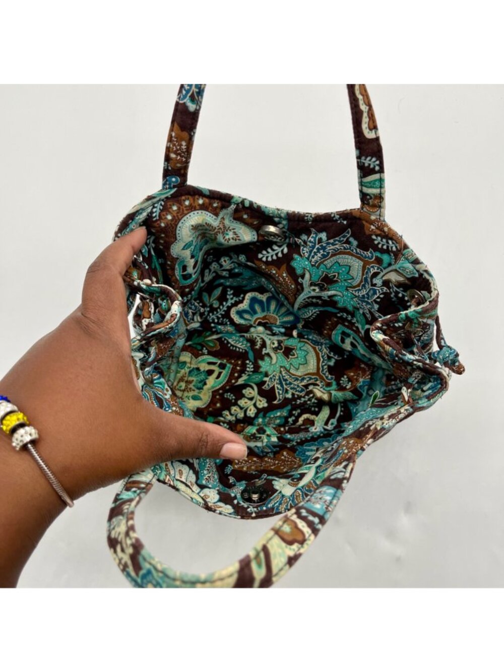 Vera Bradley Java Blue Fabric Floral Quilted Shoulder Bag - Picture 10 of 10